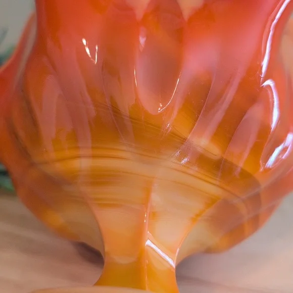 L.E. Smith Vintage Bittersweet Orange Swag Glass Compote
